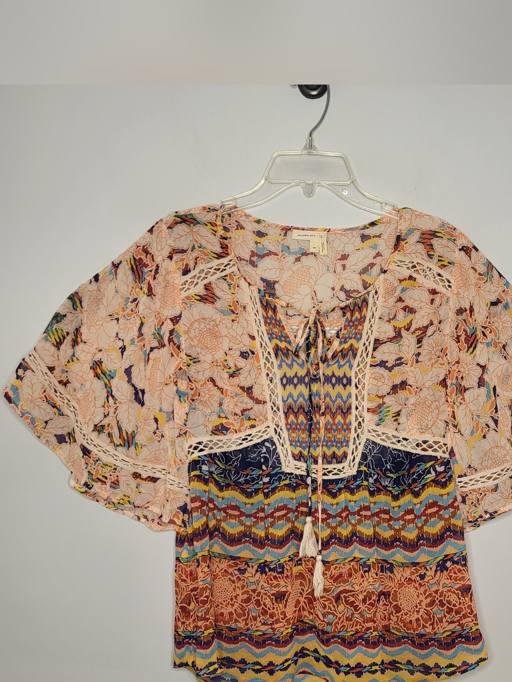 Anthropologie Meadow Rue Batai Top Prairie Blossom Peasant Tassel Blouse Size M
